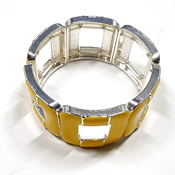 Yellow Enamel / Silver Bangle Bracelet - Picture 3 of 4